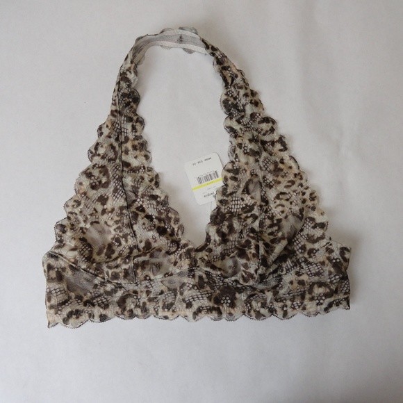 Free People Halter Bra Leopard Print Floral Brown - Picture 1 of 6